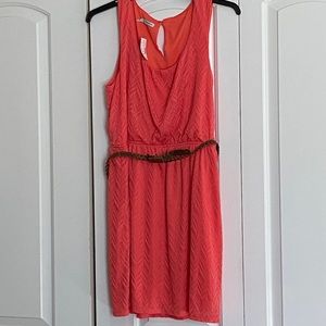 Coral Lace Belted Dress